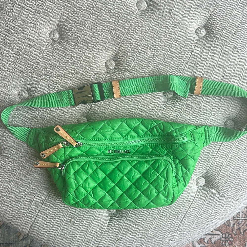 MZ Wallace Neon Green Quilted Nylon Crossbody Belt Bag
